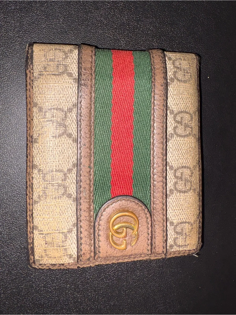 Used Gucci Beige wallet with Green and Red Web